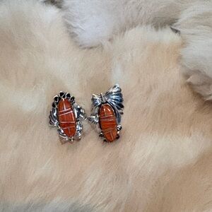 Silver and Orange Gemstone Ring Set